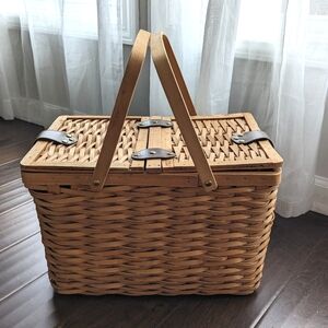 Vintage Leather Strap Picnic Basket